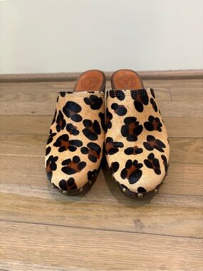 Penelope Chilvers Leopard-Print Ponyhair Clog Mules in Tan and Black